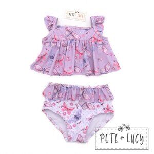 Pete + Lucy Lilac Butterflies 2pc swim suit size 2T